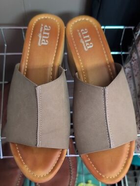 a.n.a Taupe Open-Toe Slide Mules
